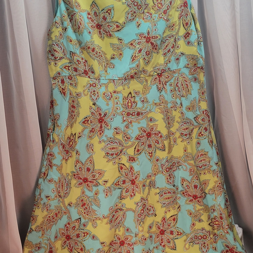 LOFT Turquoise and Yellow Floral Midi Dress - Picture 3 of 3